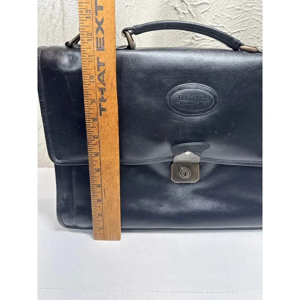 Vintage Bugatti‎ Expandable Black Briefcase Laptop Bag Leather